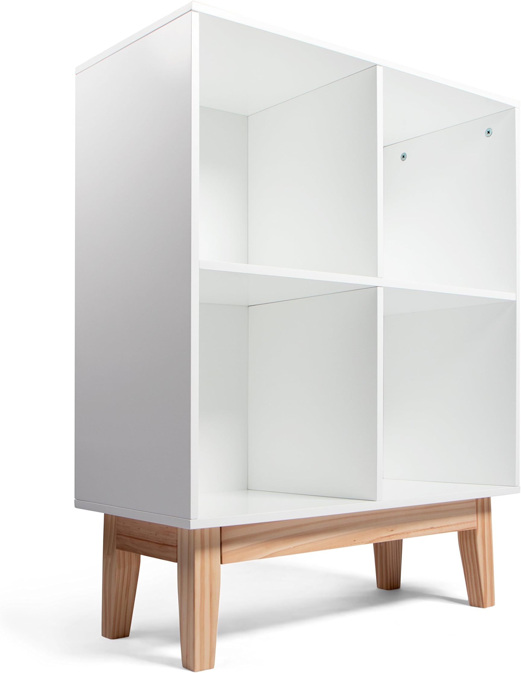 Kledio Children Wooden Shelf with 4 Compartments – Perfect for Toys, Books & Decoration – Can Be Used as Storage Shelf, Chest of Drawers and Wardrobe – Ideal for The Children's Bedroom, White