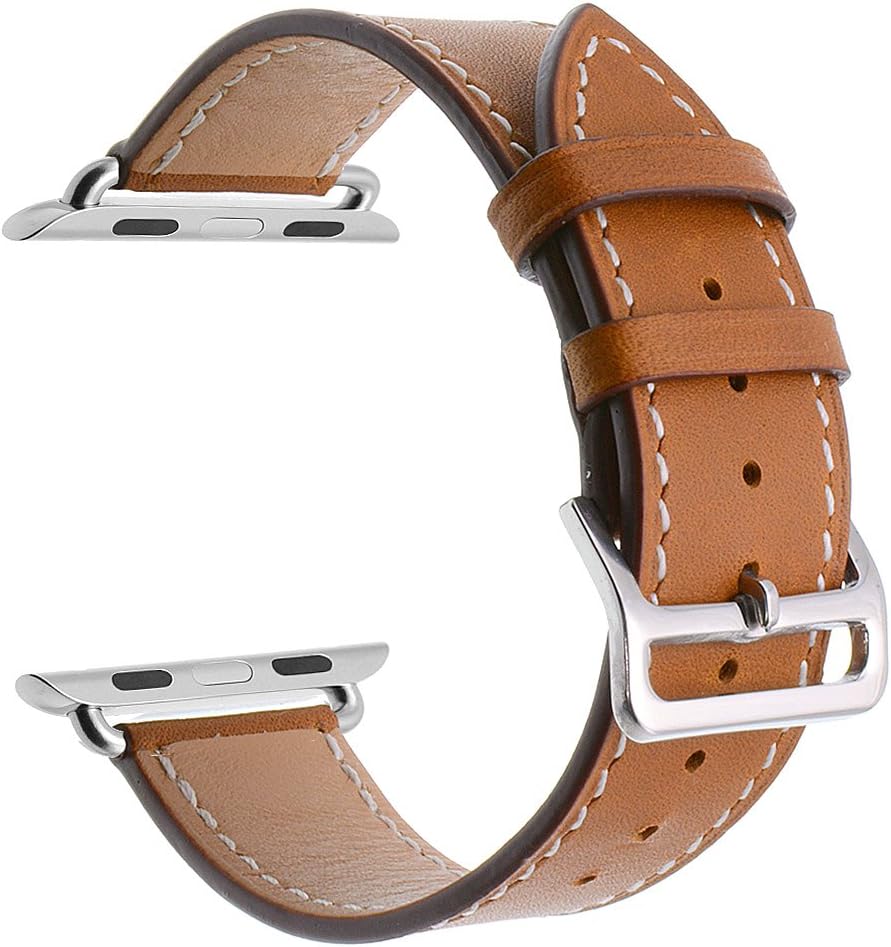 LuxuryJOY Simple Genuine Leather Strap Replacement Wristband with Butterfly Clasp for Customized Version Custom Edition Brown for iwatch Dark brown 42mm