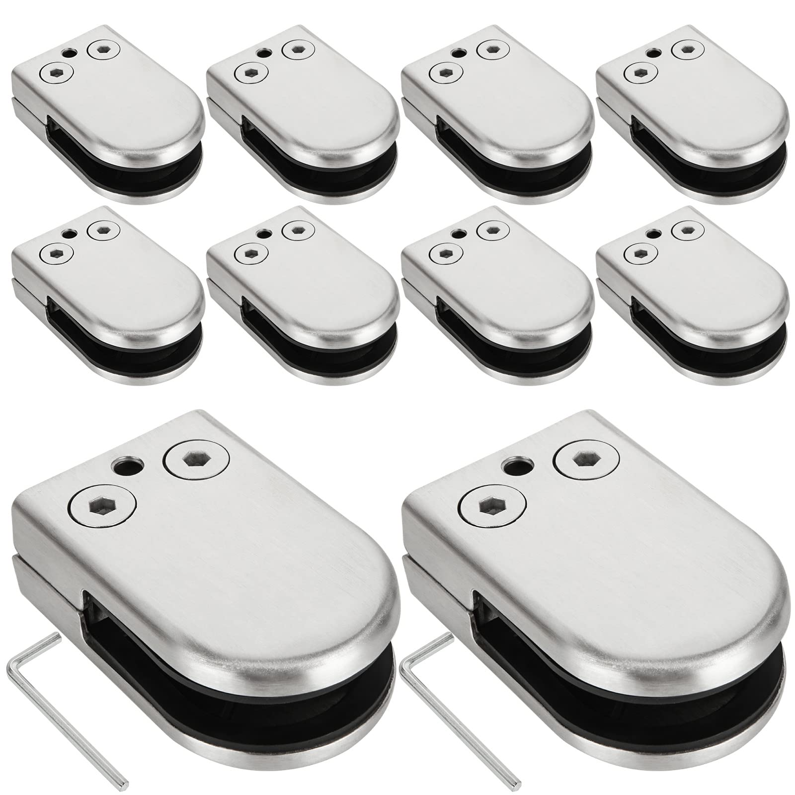 LOLYSIC 10 Pcs Glass Clamps, 10mm - 12mm Glasses Balustrade Clamps, Adjustable 304 Stainless Steel Glass Brackets for 10mm 12mm Balustrade Staircase Handrail Panels