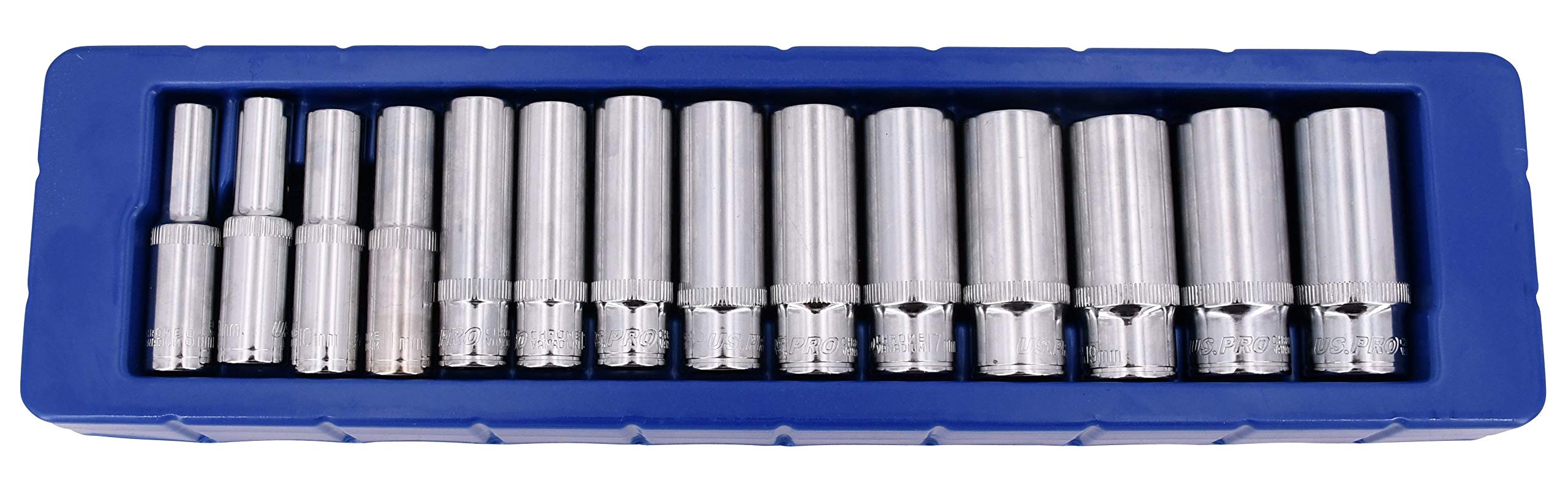 US PRO 14pc 3/8' Drive Deep Sockets CrV 6 point Metric 8mm - 21mm 1389