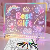 Timisigns LED Drawing Board Birthday Gift Toy for 5-12 Year Old | 13&times;10 Inch Light Up Drawing Board, 8 Colors &amp; 6 Light Modes, Includes 7 Markers, Soft Cloth and Hanging Chain