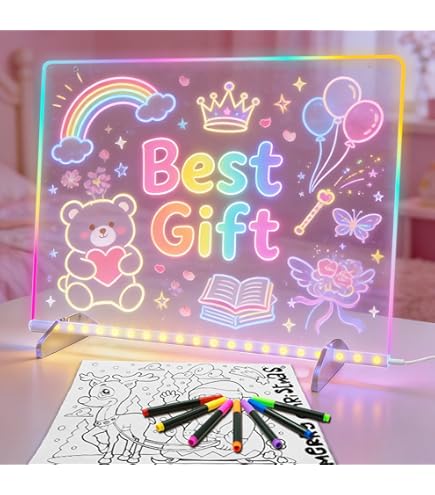 Tablero LED Acrílico Para Niños – Pizarra Borrable Con 7 Rotuladores Y Soporte, Ideal Para Casa Y Aula