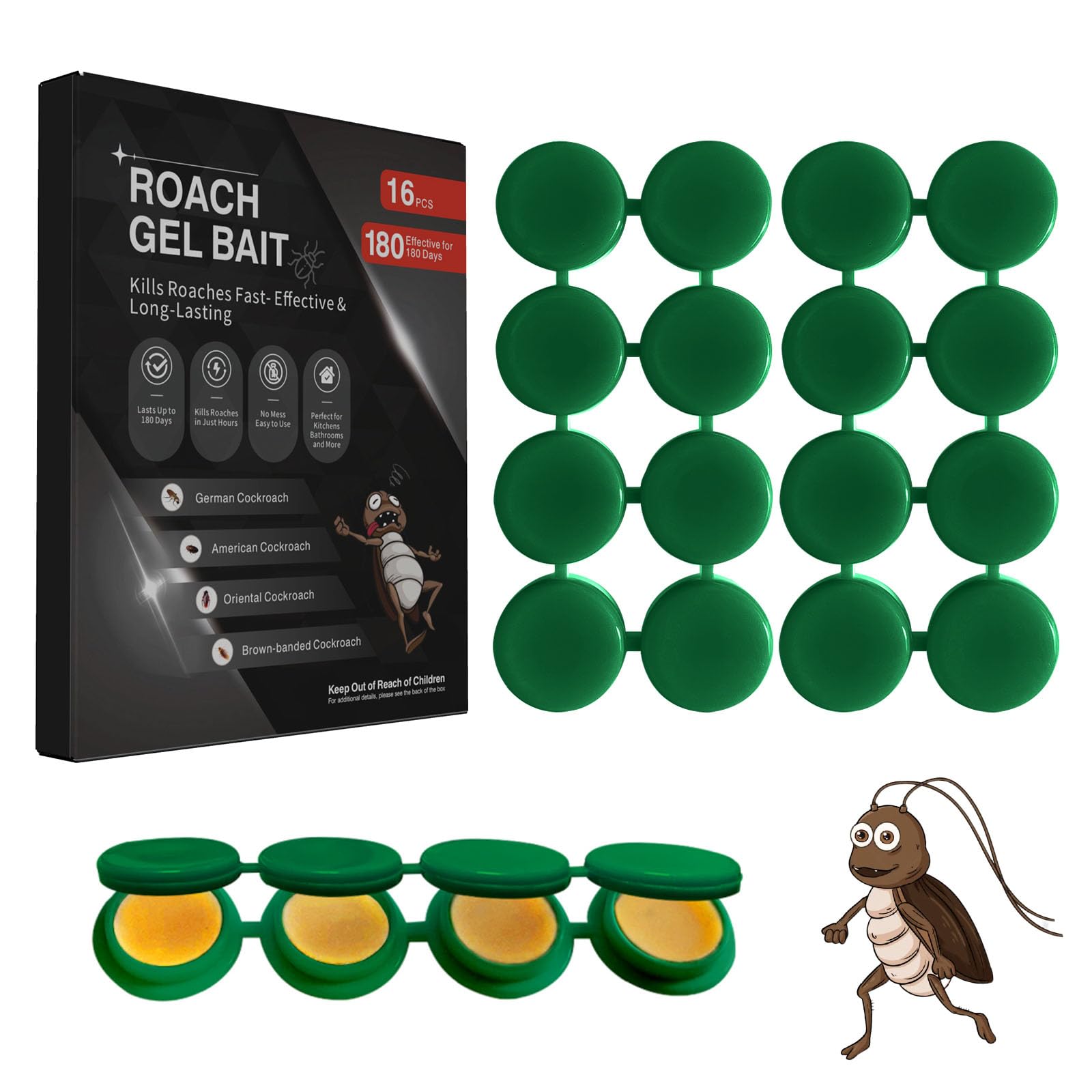 Photo 1 of 16 Pack Cockroach Gel Bait, Highly Effective Roach Killer Indoor Infestation Solution, Fast Acting Cockroach Killer Indoor Home Kitchen Use, Easy to Apply & No Mess Roach Bait, Long-Lasting