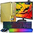 PC Gold Treasure Box RGB Dell Desktop Quad Core I5 up to 3.6G, 16G, 512G SSD, WiFi, Bluetooth 4.0, RGB Gaming Keyboard & Mouse, DVD, New 22" 1080 FHD LED, RGB Sound Bar, Webcam, Win 10 Pro (Renewed)