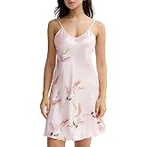 ARCFEETORY Women's Satin Chemises Nightgown Adjustable Spaghetti Strap Negligees V Neck Slip Dress Lingerie Nightwear S-3XL
