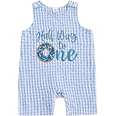 Bagilaanoe Half Birthday Outfit Baby Boy Half Way to ONE Sleeveless Romper Jumpsuit Plaid Cake Smash One Piece Outfit