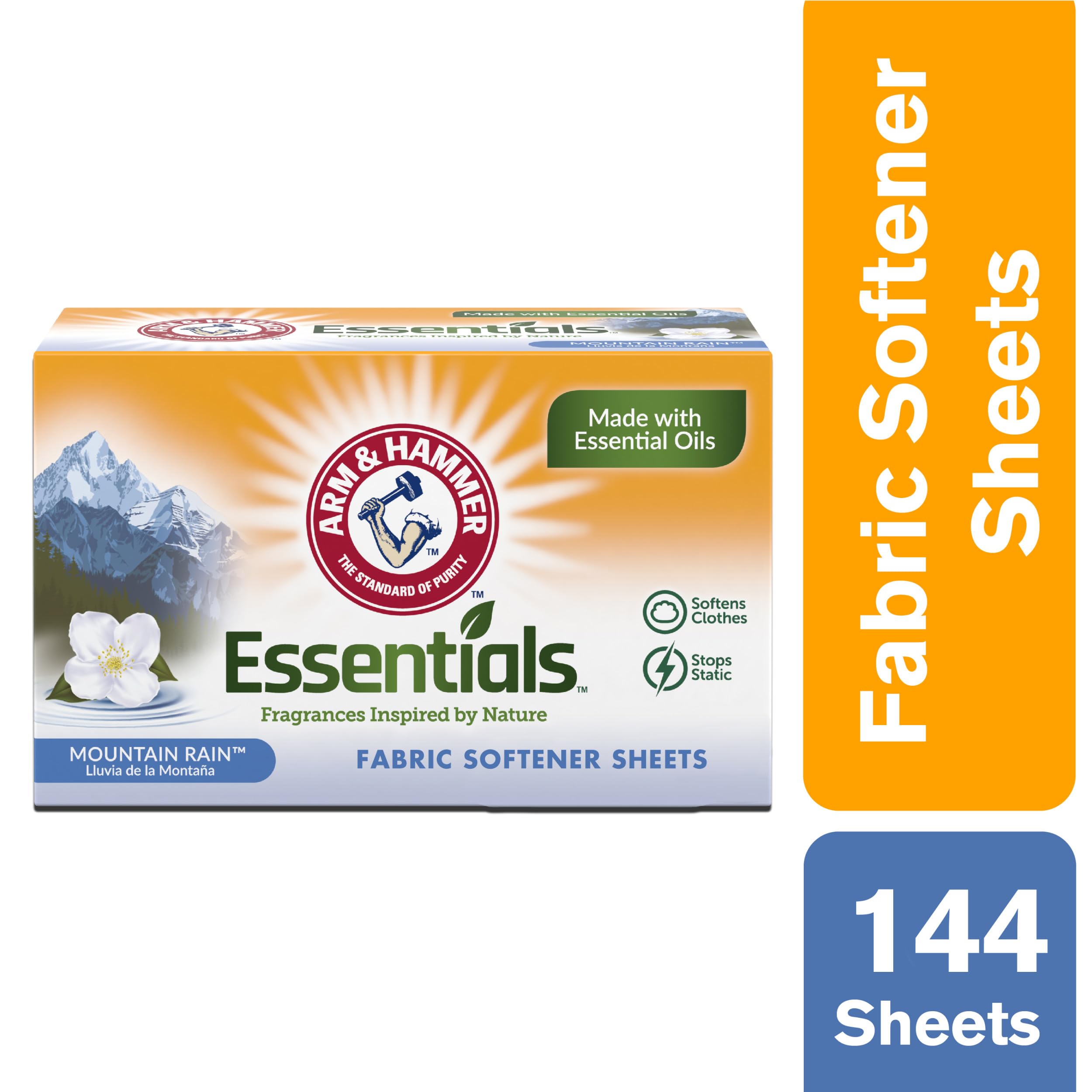 ARM & HAMMER Fabric Softener Sheets, Mountain Rain 144ct