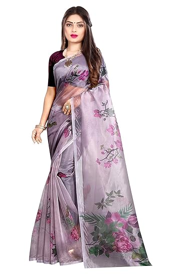 Women's Organza Saree With Banglori silk Blouse (Lavender)