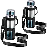 Nuovoware Water Bottle Holder with Strap, 2 Pack Elastic Bag for 20-40 OZ Bottle, Lightweight Carrier with Detachable Shoulder Strap for Walking Hiking Camping Fishing Traveling, Black+Black
