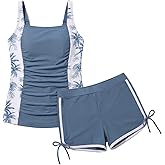 GRACE KARIN Girls Tankini Swimsuit Tropical Bathing Suits Girl Padded Swim Suit Kids Two Piece Swimwear
