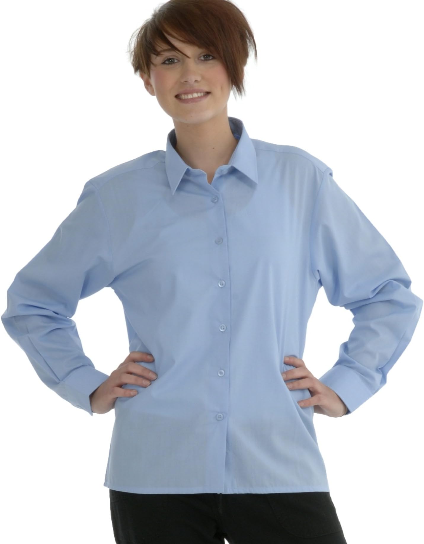 Quality School Wear Girls School Blouse Shirts Long Sleeve White Sky Blue Ages 2-18 Years