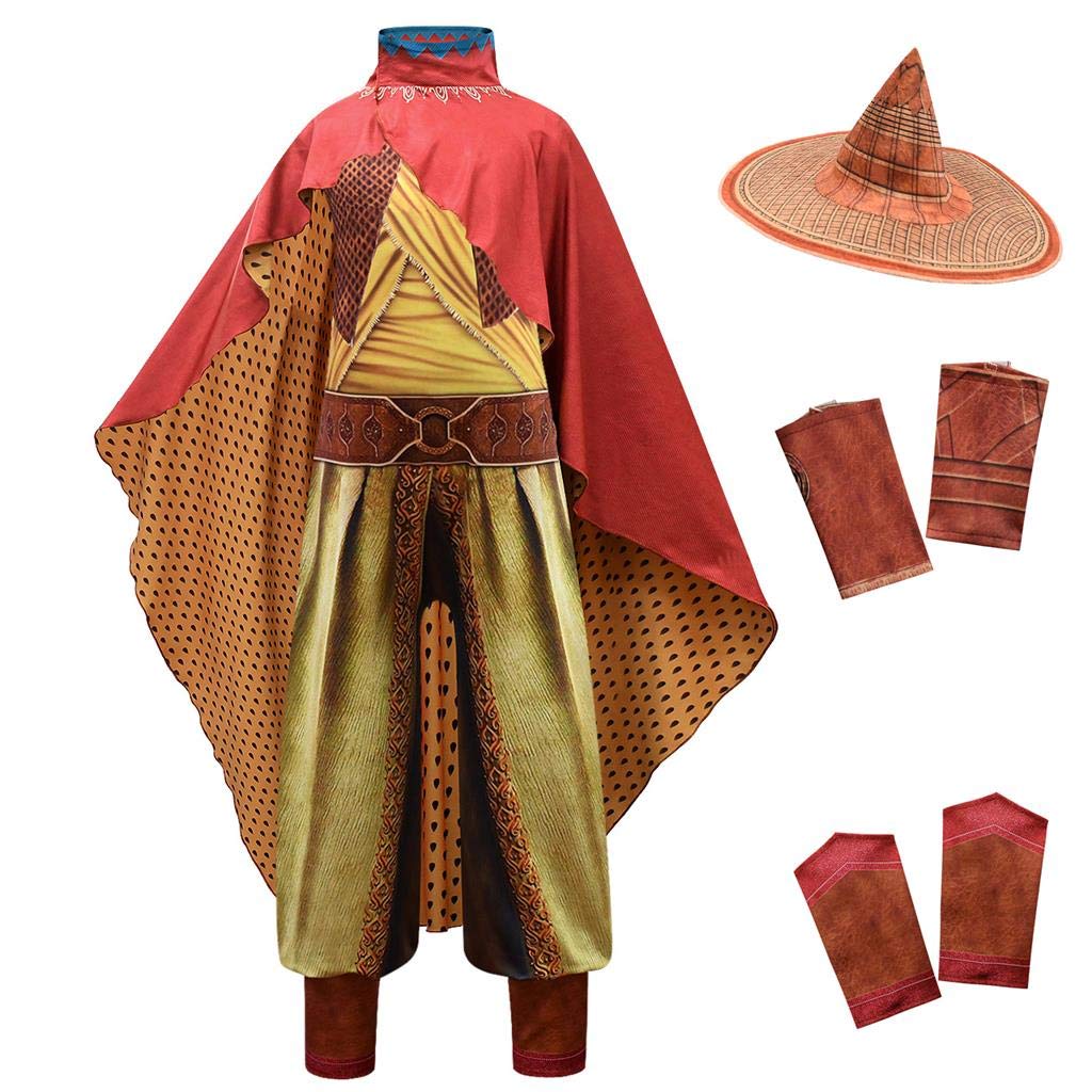 Lito Angels Raya the Last Dragon Costume for Kids Girls Halloween Party Fancy Dress Up Set C (Jumpsuit with Bamboo Hat & Red Cape) Age 9-10 Years multicolor 294