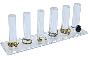 FROG SAC 6 Rod Ring Holder Jewelry Stand, Clear Acrylic Ring Display Organizer For Girls Room, Small Cylinder Storage For Mul