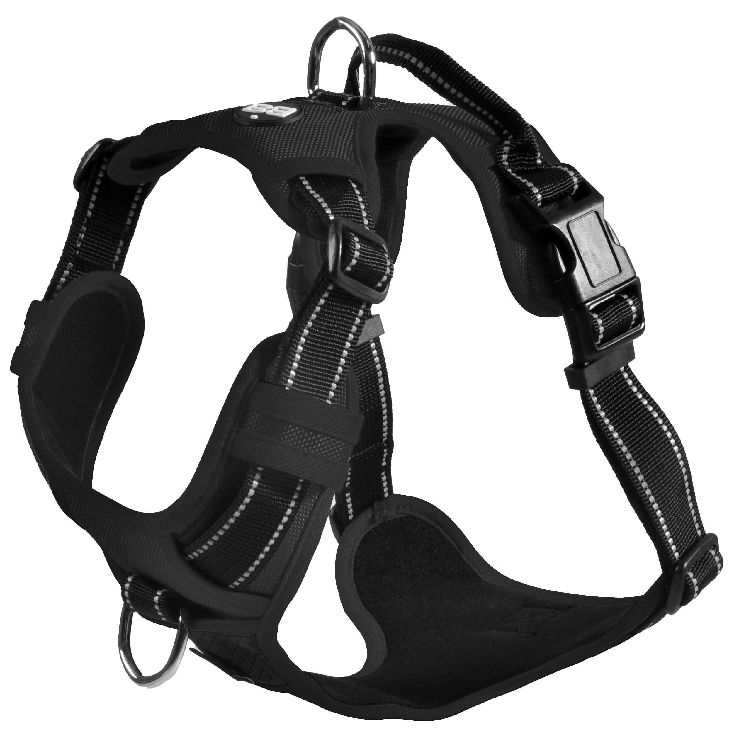 Bobby Dog Harness, Medium/Large, Nylon, Black, Reflective, Adjustable, Anti-Tugging, Classic Style