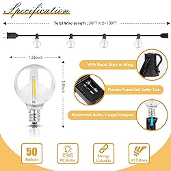 LED Outdoor String Lights 100FT Patio Light with 52