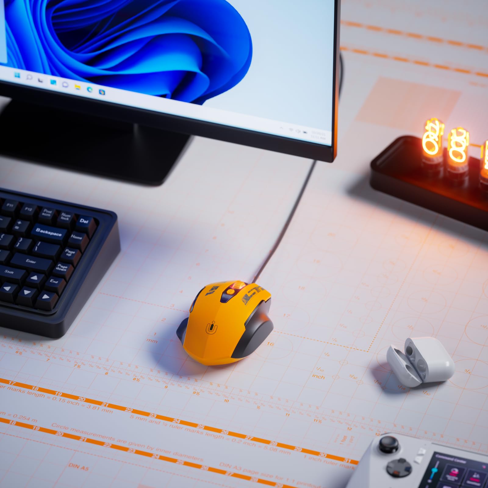 Uineer Maus Mit Kabel, ergonomisches Design, bis zu 7200 DPI einstellbar mit 6 Tasten, Computer Maus PC Laptop Computer,Plug & Play,Mattes Gelb 6