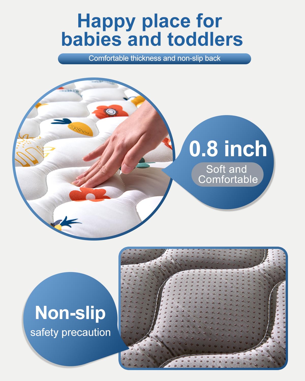 Odorless Premium Foam Baby Play Mat, Soft Microfiber Fabric Crawling Mat for Floor- Comfortable and Hypoallergenic, Non-Slip Cushioned Floor Playpen mat for Infants,Babies,Toddlers