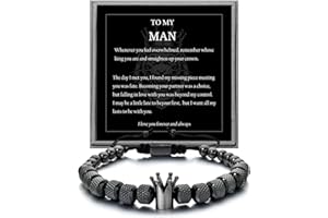 Qyalie Adjustable 𝗚𝗶𝗳𝘁𝘀 𝗳𝗼𝗿 𝗠𝗲𝗻 To My Man Bracelet- Straighten Your Crown for Boyfriend Husband, Adjustable Bead Men's Stainless Crown Anniversary Christmas Gifts for Men