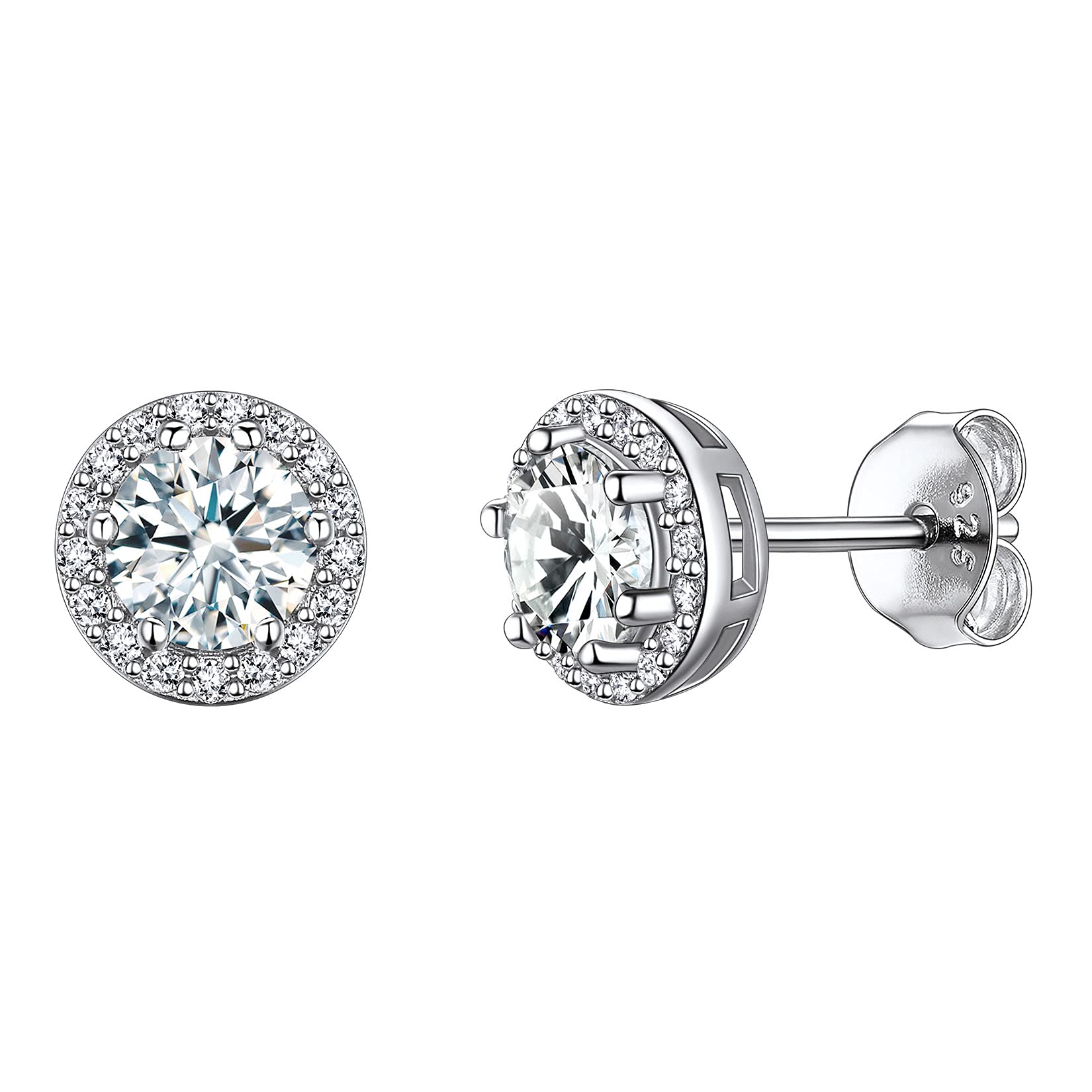 925 Sterling Silver Round Brilliant Cut Cubic Zirconia CZ Stud Earrings Dainty Small Comfortable Simulated Diamond April Birthstone Hypoallergenic Earrings for Women Girls Teens