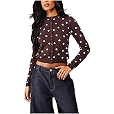Milumia Women's Polka Dots Button Up Cardigan Sweater Crewneck Long Sleeve Knit Y2k Crop Tops