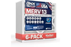 BNX TruFilter 10x10x1 Air Filter MERV 13 (6-Pack) - MADE IN USA - Electrostatic Pleated Air Conditioner HVAC AC Furnace Filters for Allergies, Pollen, Mold, Bacteria, Smoke, Allergen, MPR 1900 FPR 10