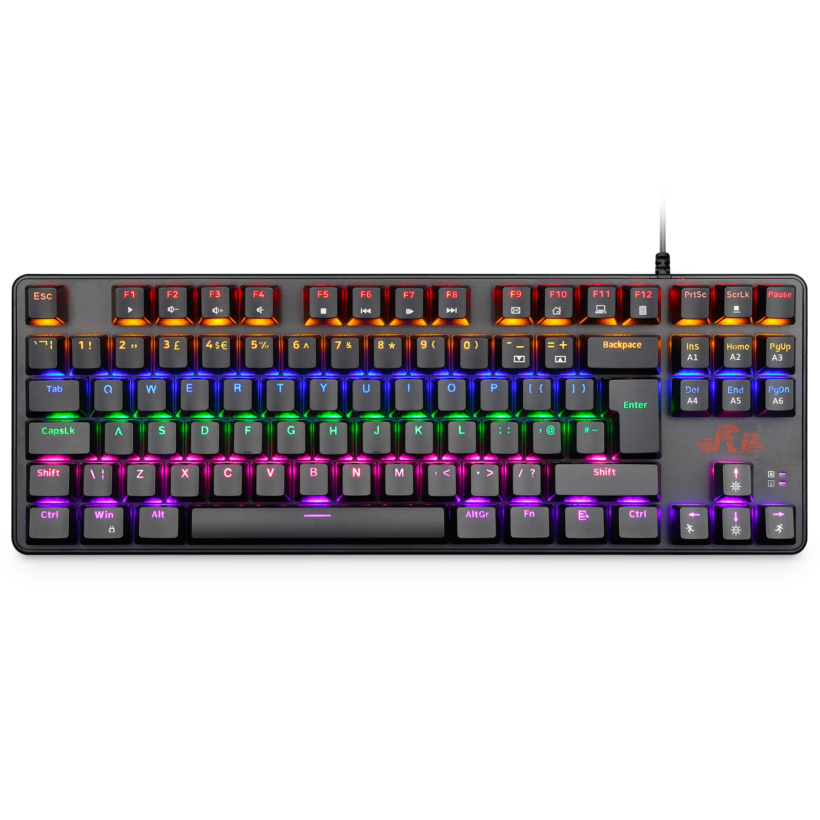 Rii Mechanical Gaming keyboard, RK908 80% Mechanical Keyboard(9 Backlight Modes) Blue Switches with 7 Color 88 Keys for PC Windows Mac keyboard-UK Layout