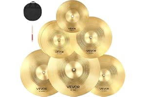 VEVOR Cymbal Pack, 7 Pieces Cymbals for Drum Set, Alloy Cymbals Drum Set Includes 14" Hi-Hats, 16" Crash, 18" Crash, 20" Ride, 10" Splash, 16" China, Drumsticks & Cymbal Bag