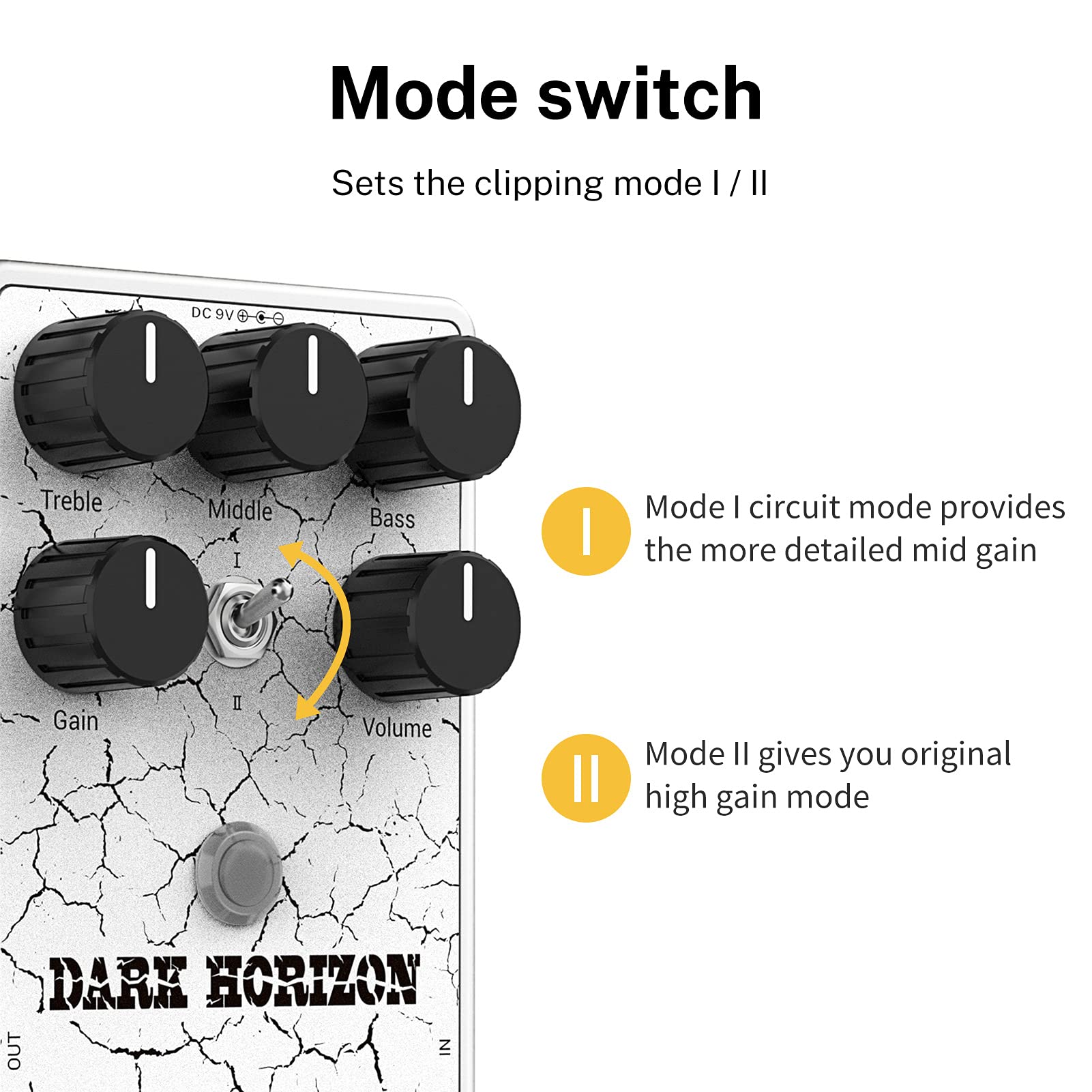 Donner Guitar Distortion Pedal, Dark Horizon Crunch Distortion Classic British Distortion Effect with 3-Band EQ True Bypass