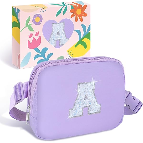 COSHAYSOO Petit Sac Banane Avec Patch Lettre Initiale Réglable Pour Femme, Adolescente, Fille, Course à Pied, Voyage, Sac à Main Tendance, Noir, Petit, K