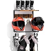 Urban Deco Motorcycle Helmet Holder Wall Mount Rack with 2 Hat Stands | Helmet Stand for Display Wall Mount, Motorcycle Accessories Gear Storage with Shelf, Hooks