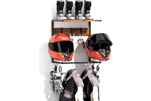 Urban Deco Motorcycle Helmet Holder Wall Mount, Helmet Rack with 2 Hat Stands, Helmet Stand for Display Wall Mount, Motorcycle Accessories Gear Storage for Men, Small