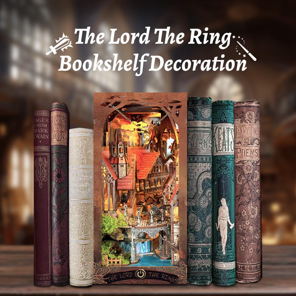 Strucwood Book Nook Kit with LED Light - 3D Wooden Puzzles Book Nook for Book Shelf Decor - DIY Dollhouse Kit - Book Nook Decor with Dust Cover - Magic Book Nook (SQ-05)