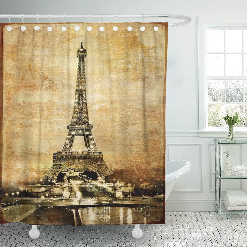 Amazon Com Abaysto Paris Eiffel Tower In Retro Night Vintage City Europe Sky Wonder Aerial Bathroom Decor Shower Curtain Sets With Hooks Polyester Fabric Great Gift Home Kitchen