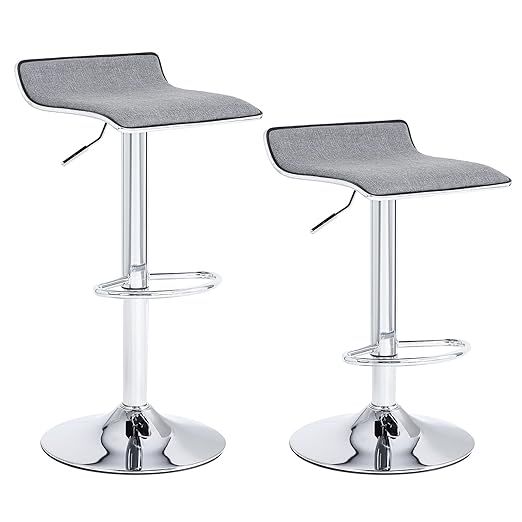 SONGMICS 2er-Set Barhocker Barstuhl Hocker Tresenhocker mit Lehne Höhenverstellbar 57-77 cm, um 360° Drehbar Leinen Grau LJB1