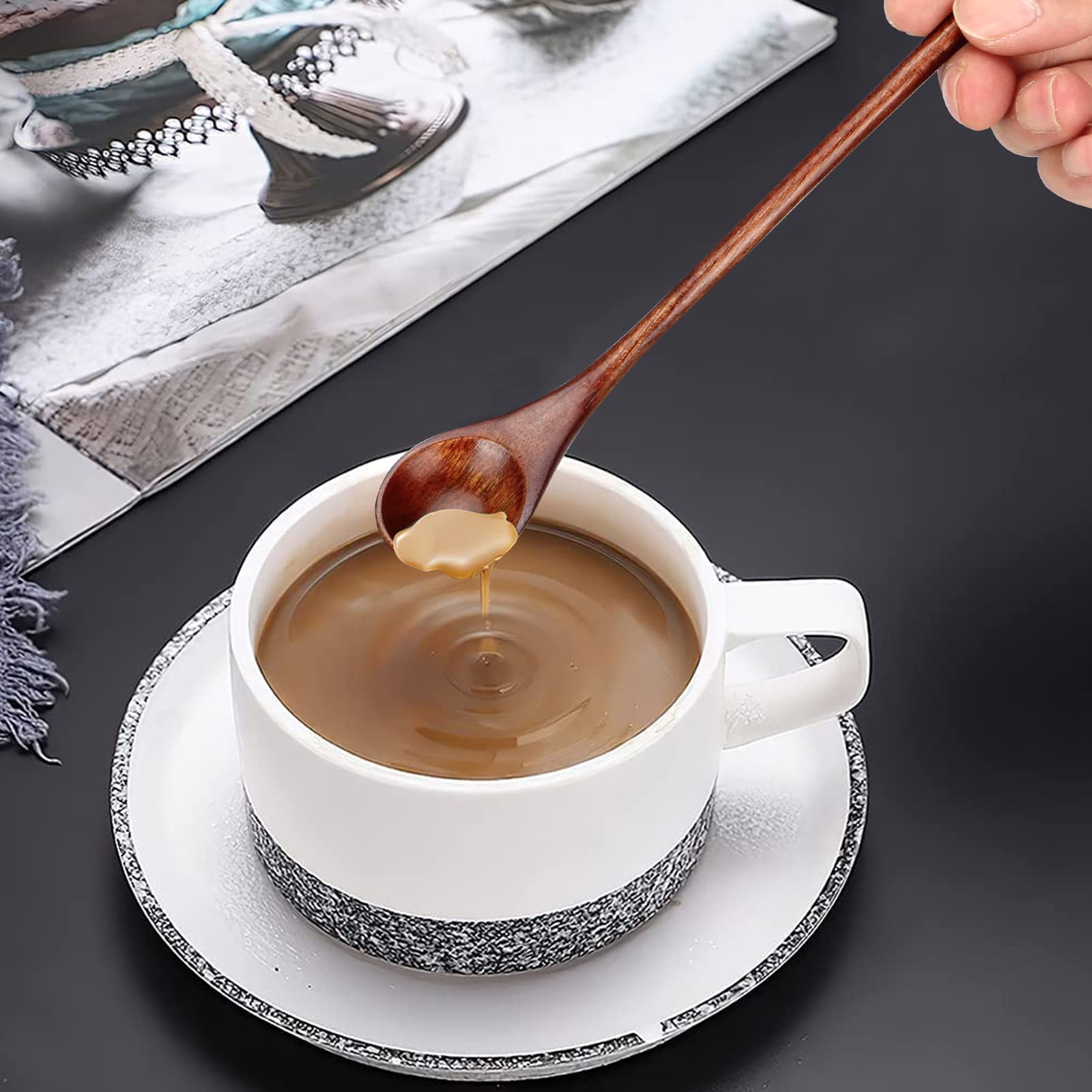 6 Pcs Small Wooden Spoons for Coffee Spoon Jars Tea Wood Teaspoons Tasting Spoon Set Mini Stirring Teaspoon Honey Tiny Mixing Table Stir Spoons for Powder Dessert Kitchen Eating Utensil