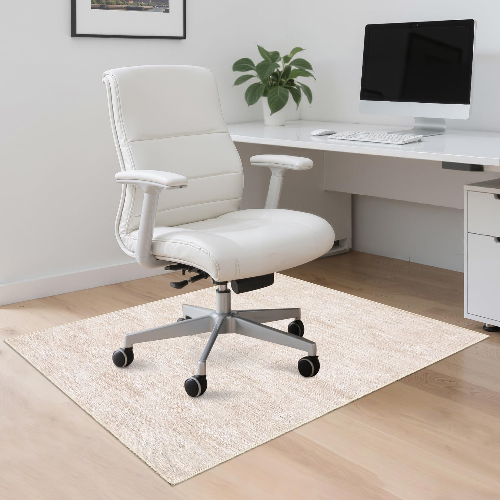 Photo 1 of RUGSREAL Office Chair Mat for Hardwood & Tile, Heavy Duty Under Desk Mat for Rolling Chairs, Non-Slip Easy-Glide Chair Mats Modern Solid Rug for Study, 48x60 Floor Protector Mat for Home Office, Beige