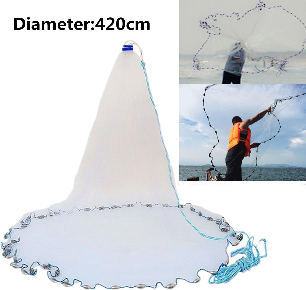 Vivona - 3m 4.2m 5.4m 6.6m Hand Cast Fishing Net Spin Network Bait Fish Net Sinker - (Size: 4.2m)