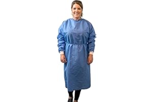Paneffort Isolation Gowns | 10-Pack | Disposable, Large, Blue SMS, Long Sleeves with Knit Cuffs, Waist & Neck Ties | Residential, Commercial, Medical, Dental, Lab, & Hospital Use (10)