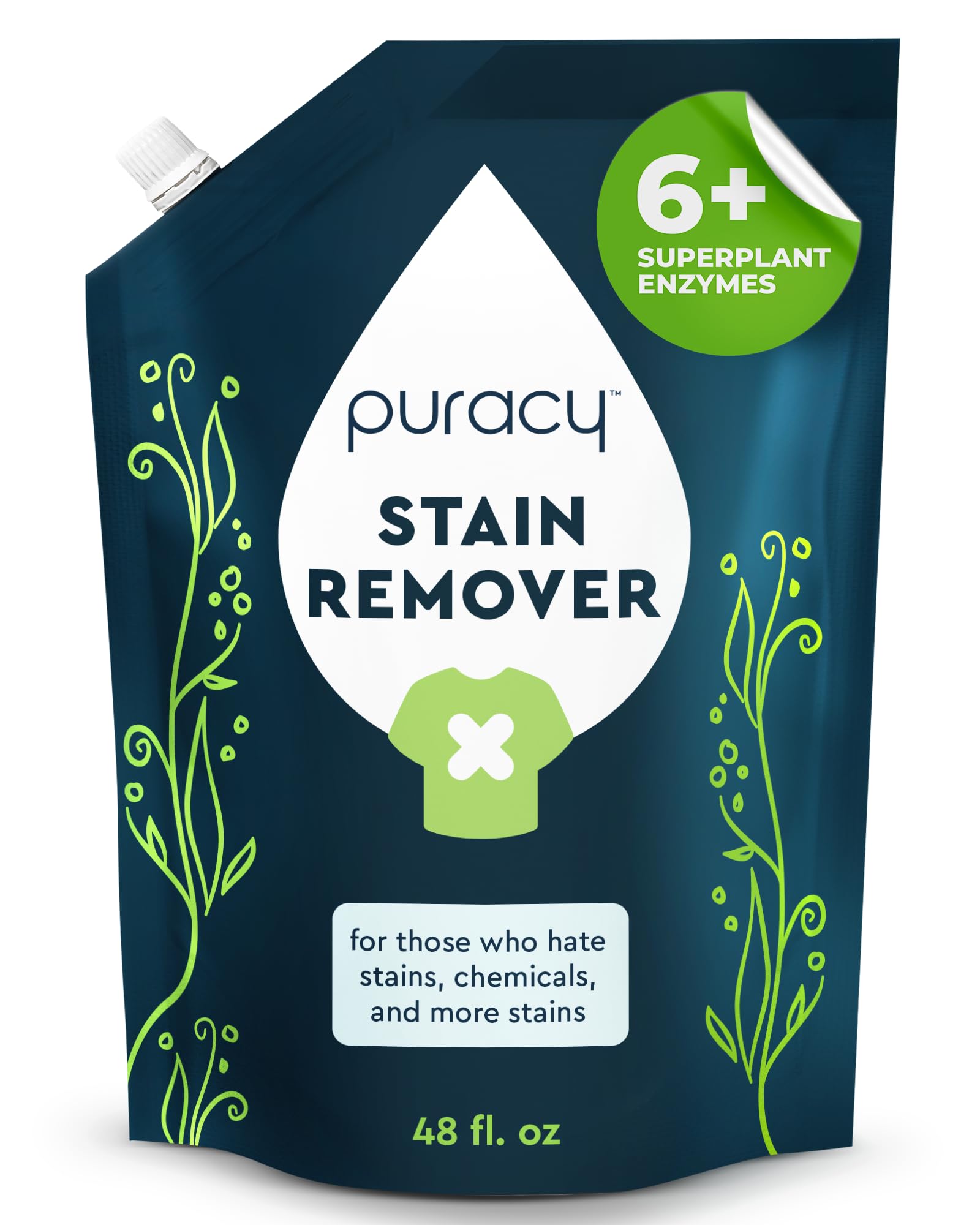 Puracy Stain Remover Cleaning Spray Refill - Enzyme-Powered Stain Remover Spray As Seen on TikTok, Natural Travel Spot Removal for Clothes (Unscented, 48 fl oz)
