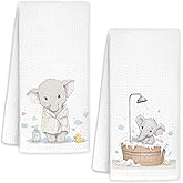 AQYIP Bathing Elephant Hand Towels for Bathroom Set of 2, Cute Animal Towels for Bathroom Washroom Restroom Kitchen, Kids Hand Towels, Elephant Gifts for Kids, 16x24 Inch