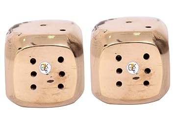 KDT Brass Metal Dice for Games / Playing / Ludo / Desk / Agarbatti Stand - Set of 2 Pieces