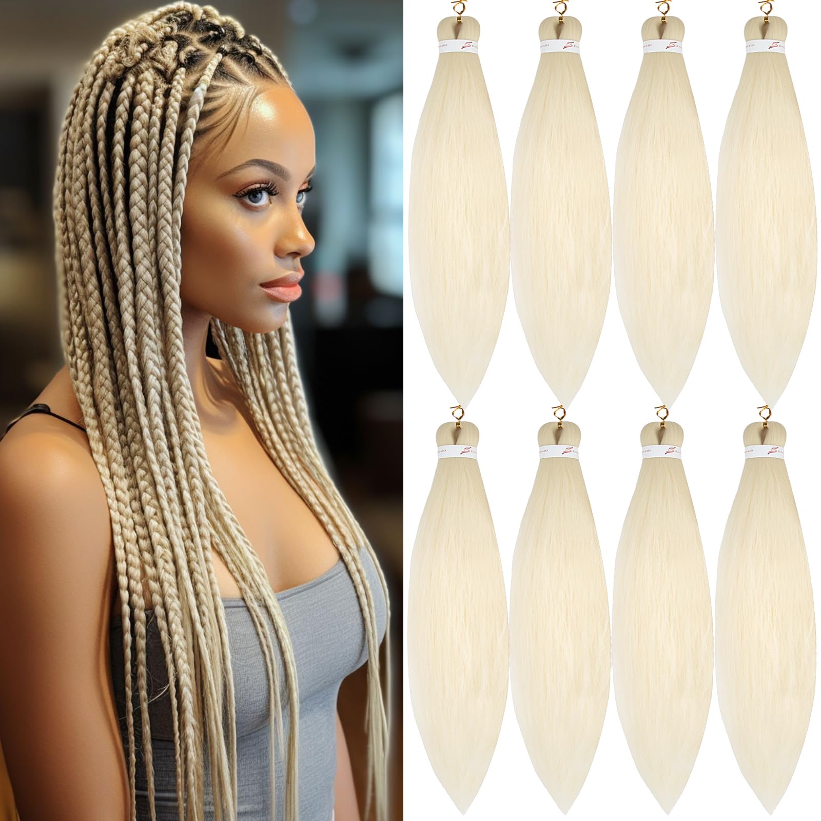 Pre-stretched Braiding Hair Professional Easy Crochet Braid Hair 26 Inch 8 Packs Hot Water Setting Soft Synthetic Braiding Hair(26 inch 613#) โ image 1