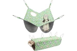 BESNEW Enlarged Ferret Rat Hammock Set,2 Holes Waterproof Guinea Pig Hammock,Cute Guinea Pig Printed Toys Hanging Tunnels and Tubes Soft Hiding Playing Sleeping
