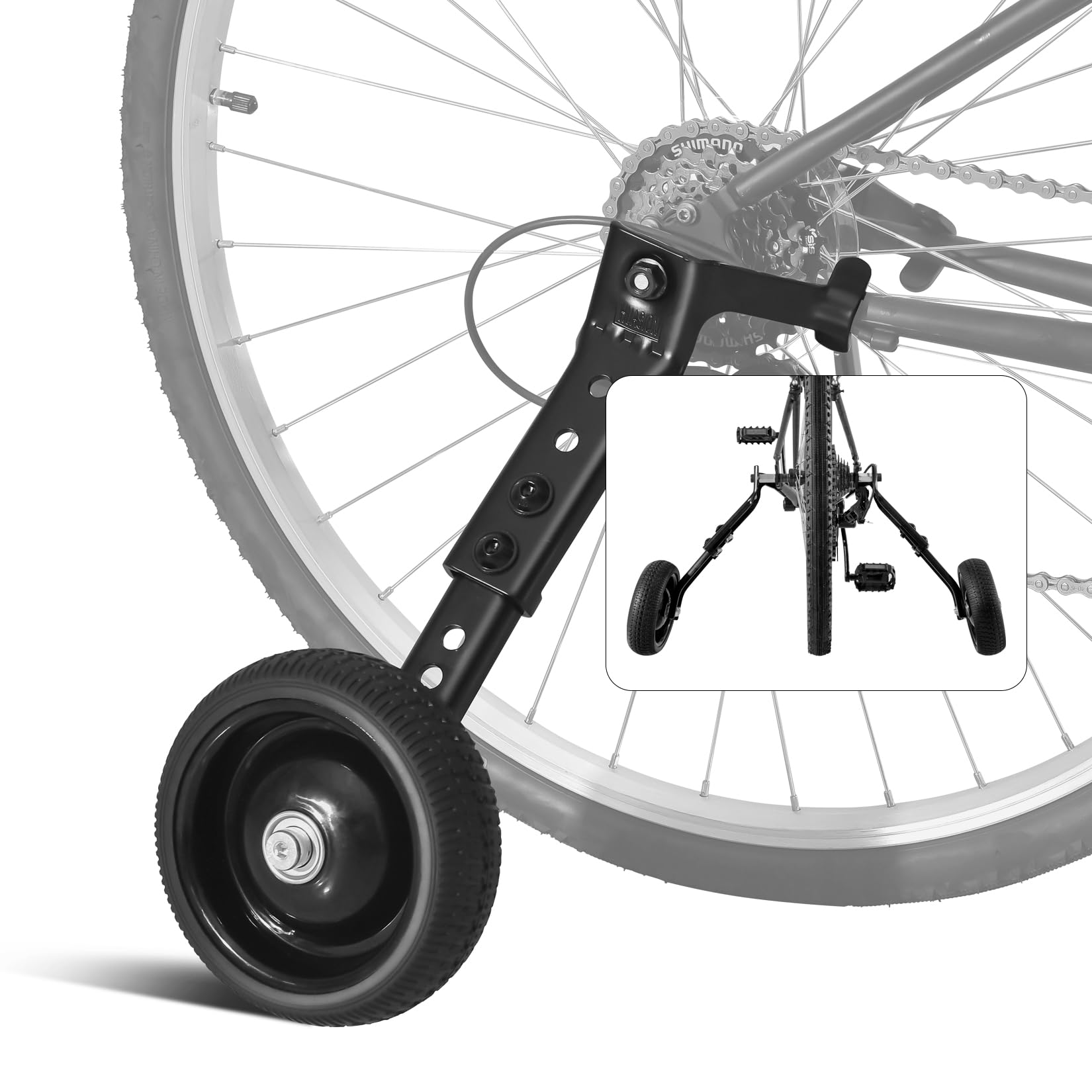 Photo 1 of HUASION Adjustable Bicycle Training Wheels for Adults, Fit 24" to 28" Bikes, Steel Construction, Black, 1 Pair - Safe and Stable Learning Training Wheels