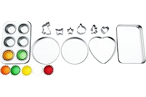 Quadrapoint Super Deluxe Pan Set Replacement compatible with Easy Bake Ultimate Oven Includes Cupcake or Muffin, Rectangular, Heart, 2 Round Pans, 6 Mini Cookie Cutters and 60 Cupcake/Muffin Liners
