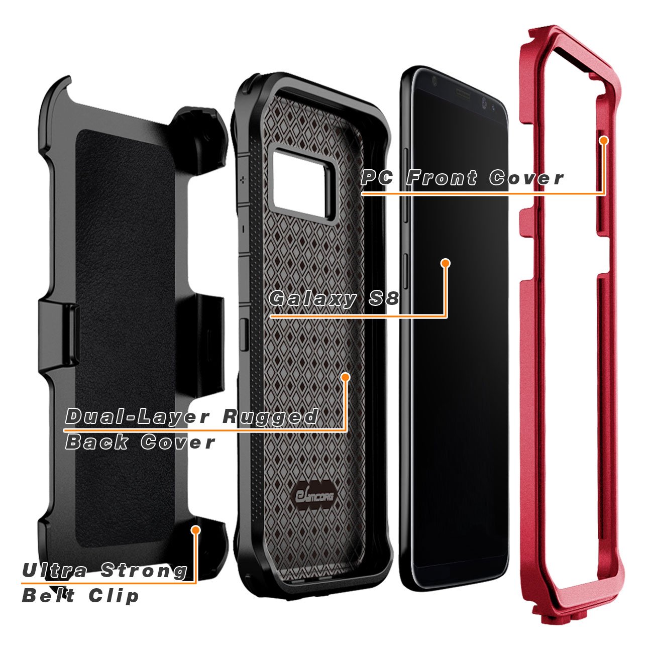 Galaxy S8 Rugged Case, eSamcore Samsung Galaxy S8 Slim Protective Case with Heavy Duty holster [Without Built in screen protector] 5.8 Inch [2017 Release] [RED]