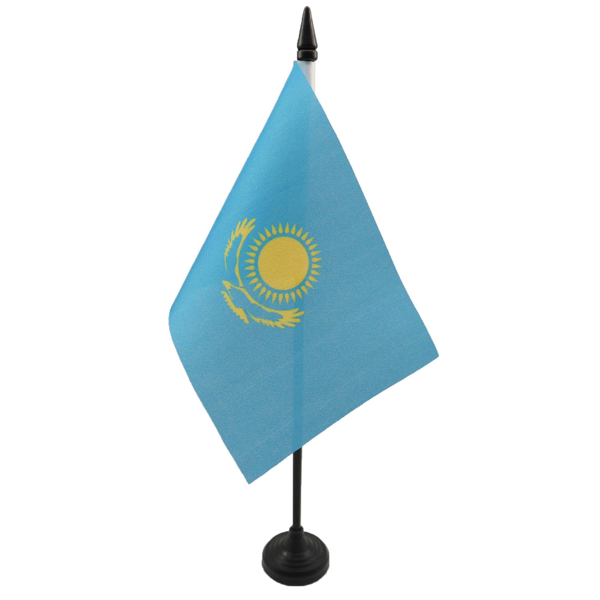 AZ FLAG - Kazakhstan Table Flag 4'' x 6'' - Kazakh Office Mini Banner 100% Polyester 15 x 10 cm - Mini Desk Flag with 10'' Pole and Black Plastic Base