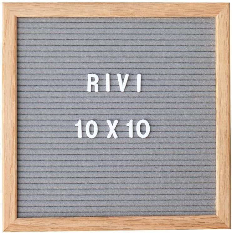 RIVI Vintage Inspired 10 x 10 inch Slotted Felt Letter Board with 3/4 inch 290 piece Letter Set (gray felt)
