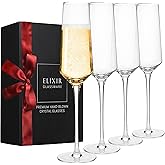 ELIXIR GLASSWARE Classy Champagne Flutes - 8 oz - Set of 4 Elegant Flute Wine Glasses - Hand Blown Crystal Champagne Glasses - Wedding Gifts for Couples, Engagement Gift, Housewarming Gifts