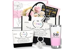 Unipinkart 80th 1945 Birthday Gifts for Women, 80 Year Old Birthday Fabulous Gifts for Women, Cool 80th Gift Canvas Tote Bag Set for Woman, Turning 80th Cup Gift Basket for Her Mom Sister Wife